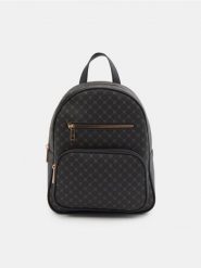 Plecak z imitacji skóry z monogramem - czarny. Czarne plecaki damskie Sinsay, bez wzorów, ze skóry. Za 59.99 zł.