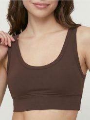 Top sportowy z wbudowanymi miseczkami Gym Hard - brązowy. Brązowe topy sportowe damskie Sinsay, l, bez wzorów, bez ramiączek. Za 29.99 zł.