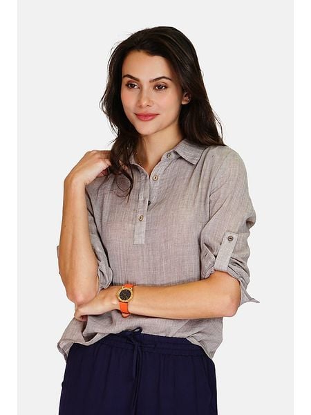 Le Jardin du Lin Lniana bluzka w kolorze szarobrązowym rozmiar: 40. Brązowe bluzki damskie Le jardin du lin, bez wzorów, ze lnu, klasyczne, bez kołnierzyka, bez ramiączek. Za 158.95 zł.