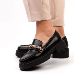 Czarne loafersy na traperze, mokasyny damskie La.Fi 001b-pu. Czarne mokasyny damskie La.Fi, ze skóry. Za 189.00 zł.