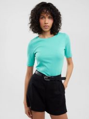 Koszulka damska w prążek turkusowa Alessa 302. Niebieskie t-shirty damskie Big Star, l, bez wzorów, z dzianiny, bez kołnierzyka. W wyprzedaży za 39.99 zł.