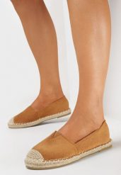 Brązowe Espadryle Płaskie z Plecionymi Wstawkami Xenisa. Brązowe espadryle damskie Born2be, bez wzorów, bez obcasa, na płaskiej podeszwie. Za 44.99 zł.