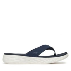 Japonki Skechers. Niebieskie klapki damskie Skechers, bez wzorów, bez obcasa. Za 129.99 zł.