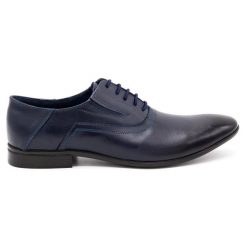Lukas Buty męskie wizytowe 291 granatowe niebieskie. Niebieskie buty wizytowe męskie z jeansu, bez zapięcia. Za 367.89 zł.