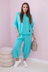 Komplet bawełniany bluza + spodnie miętowy. Zielone bluzy bez kaptura damskie KESI, l, z bawełny. Za 284.37 zł.