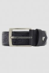GUESS Czarny męski pasek w monogram Boston H35, Rozmiar L. Czarne paski męskie Guess, z aplikacjami, z jeansu, eleganckie. W wyprzedaży za 249.99 zł.