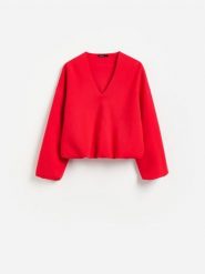 Bluza z bawełną - czerwony. Czerwone bluzy bez kaptura damskie Reserved, l, z bawełny. Za 129.99 zł.