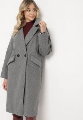 Ciemnoszary Płaszcz Dwurzędowy Długi Swane. Szare płaszcze damskie Born2be, l, bez wzorów, eleganckie. Za 199.99 zł.