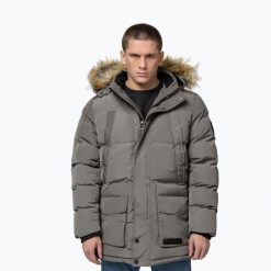 Kurtka zimowa męska Pitbull Forest Hooded Parka. Szare kurtki męskie PITBULL, na zimę, m, bez wzorów, z materiału, bez kaptura. Za 489.99 zł.