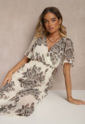 Szara Rozkloszowana Sukienka z Wiązaniem w Kwiatowy Wzór Jeloiti. Szare sukienki damskie Renee, na co dzień, l, bez wzorów, eleganckie, bez kołnierzyka, bez ramiączek, maxi, proste. W wyprzedaży za 76.99 zł.