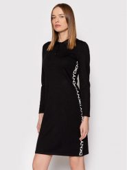 DKNY Sukienka dzianinowa DD1JN287 Czarny Regular Fit. Czarne sukienki damskie DKNY, s, bez wzorów, z dzianiny, bez kołnierzyka, bez ramiączek. Za 599.99 zł.