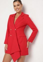 Czerwona Taliowana Sukienka o Kroju Marynarki z Mini Trenem Besista. Czerwone marynarki i żakiety damskie Born2be, m, z aplikacjami, eleganckie. Za 129.99 zł.