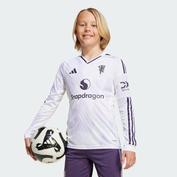 Wyjazdowa koszulka z długim rękawem Manchester United 25/26. Białe bluzki damskie Adidas, m, z poliesteru, bez ramiączek, do piłki nożnej. Za 369.00 zł.