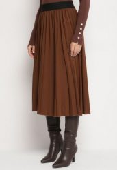 Brązowa Klasyczna Plisowana Spódnica z Gumką w Pasie Valentha. Brązowe spódniczki damskie Born2be, m, bez wzorów, z dzianiny, eleganckie, midi, dopasowane. Za 89.99 zł.