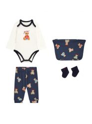 Guess Komplet body, spodnie i skarpetki H6YG08 K4134 Granatowy. Niebieskie spodnie niemowlęce Guess, z aplikacjami, z bawełny. Za 264.99 zł.