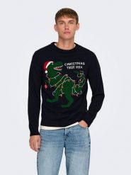 ONLY & SONS Sweter "Xmas" w kolorze granatowym rozmiar: M. Niebieskie swetry męskie Only & Sons, m, bez wzorów, z bawełny, bez kołnierzyka. Za 74.63 zł.