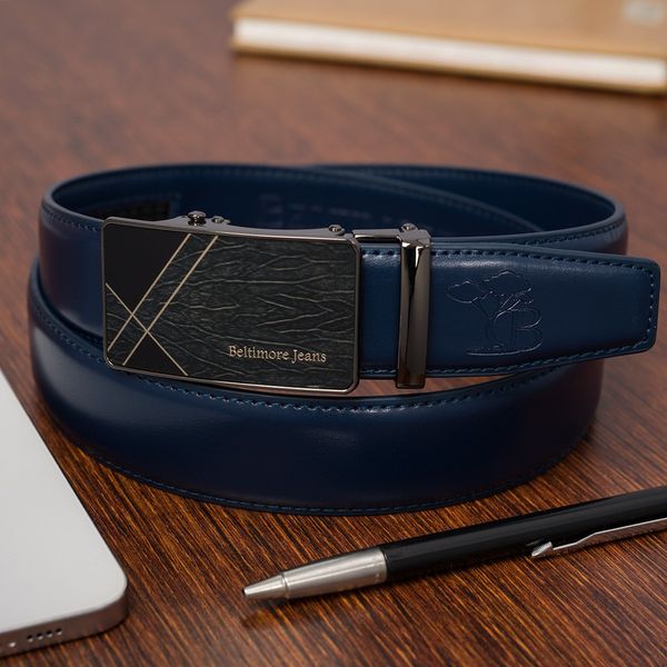 Pasek męski skórzany klamra automatyczna granatowy Beltimore A46 : Kolory - granatowy, Rozmiar pasków - r.105-120 cm. Niebieskie paski męskie bez wzorów, ze skóry, wizytowe. Za 64.90 zł.