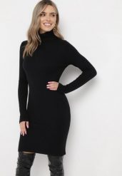 Czarna Sukienka Midi z Golfem o Sweterkowym Fasonie Abdone. Czarne sukienki damskie Born2be, bez wzorów, bez kołnierzyka, bez ramiączek, midi. W wyprzedaży za 79.99 zł.