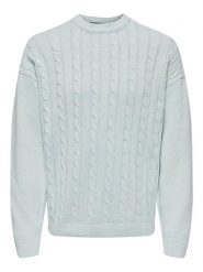 ONLY & SONS Sweter w kolorze błękitnym rozmiar: M. Niebieskie swetry męskie Only & Sons, m, bez wzorów, ze splotem, bez kołnierzyka. Za 70.24 zł.