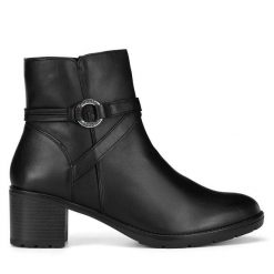 Botki Remonte. Czarne botki damskie Remonte, bez obcasa, na słupku, bez zapięcia. Za 367.00 zł.