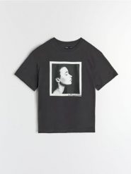 Koszulka z nadrukiem - szary. Szare t-shirty damskie Sinsay, l, bez wzorów, bez kołnierzyka. W wyprzedaży za 14.99 zł.
