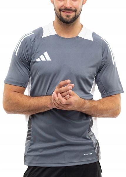 Męska koszulka piłkarska adidas Tiro 24 Competition Training. Szare t-shirty sportowe męskie Adidas, m, z poliesteru, bez ramiączek, na fitness i siłownię. Za 109.99 zł.