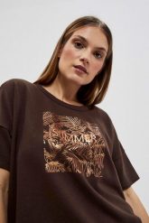 Bluza z nadrukiem ciemnbrązowa. Bluzy bez kaptura damskie MOODO, s, z bawełny. W wyprzedaży za 23.99 zł.