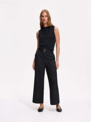 Spodnie culotte z dodatkiem wiskozy - ciemnoszary. Szare spodnie materiałowe damskie Reserved, bez wzorów, z tkaniny. Za 149.99 zł.