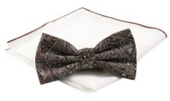 Mucha Męska z Białą Poszetką - Chattier - Odcienie Brązów, Orientalny Wzór. Białe krawaty i muchy męskie Chattier, bez wzorów, z mikrofibry, eleganckie. Za 59.00 zł.