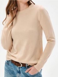 Lekki sweter basic - beżowy. Brązowe swetry klasyczne damskie Sinsay, l, bez kołnierzyka. Za 29.99 zł.