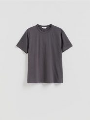 Gładki t-shirt comfort fit - ciemnoszary. Szare t-shirty męskie Reserved, l, bez wzorów, z bawełny, bez kołnierzyka. Za 69.99 zł.
