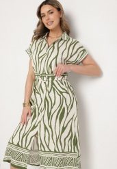 Zielona Koszulowa Sukienka z Wiskozą z Krótkim Rękawem i Paskiem z Klamrą Meddie. Zielone sukienki damskie Born2be, na co dzień, l, bez wzorów, z wiskozy, eleganckie, bez kołnierzyka, bez ramiączek, midi, koszulowe. W wyprzedaży za 79.99 zł.