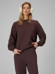 4F Bluza dresowa loose bez kaptura damska - brązowa XL. Brązowe bluzy bez kaptura damskie 4f, l, z bawełny. Za 129.99 zł.