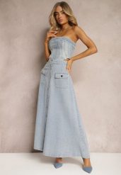 Jasnoniebieska Rozkloszowana Spódnica Jeansowa Maxi z Bawełny z Guzikami Brissa. Niebieskie spódniczki damskie Renee, l, z aplikacjami, z bawełny, maxi, proste. Za 159.99 zł.