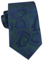 Ciemnozielony Krawat z Granatowym Wzorem Orientalnym - Alties. Niebieskie krawaty i muchy męskie Alties, bez wzorów, z tkaniny, eleganckie. Za 55.00 zł.