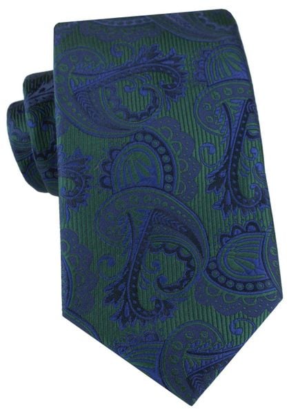 Ciemnozielony Krawat z Granatowym Wzorem Orientalnym - Alties. Niebieskie krawaty i muchy męskie Alties, bez wzorów, z tkaniny, eleganckie. Za 55.00 zł.