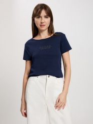 Cross Jeans Koszulka w kolorze granatowym rozmiar: L. Niebieskie bluzki damskie Cross Jeans, l, bez wzorów, z bawełny, bez kołnierzyka. Za 52.67 zł.