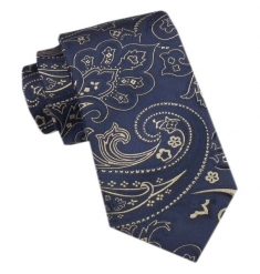 Elegancki Męski Krawat - Alties - Granatowy z Orientalnym Wzorem. Niebieskie krawaty i muchy męskie Alties, bez wzorów, z tkaniny, eleganckie. Za 49.00 zł.