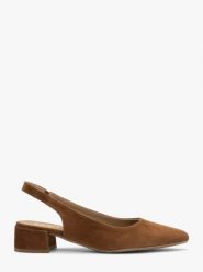 Brązowe czółenka slingback bez pięty ELIZABETH. Brązowe czółenka damskie Ryłko, bez wzorów, z materiału, z okrągłym noskiem, bez obcasa, na obcasie. Za 379.99 zł.