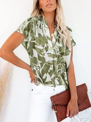 Milan Kiss Bluzka w kolorze oliwkowo-białym rozmiar: M. Białe bluzki damskie Milan Kiss, m, bez wzorów, bez kołnierzyka, bez ramiączek. Za 113.99 zł.