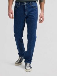 MESKIE SPODNIE LEE WEST INDIGO WARP 112376401. Niebieskie spodnie materiałowe męskie Lee, bez wzorów, z jeansu. Za 179.99 zł.