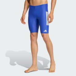 Szorty 3-Stripes Swim 8-Inch. Białe szorty męskie Adidas, bez wzorów, z materiału. Za 179.00 zł.