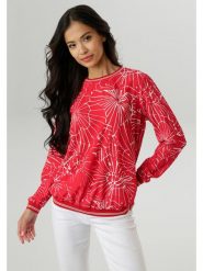 Aniston Bluzka w kolorze czerwono-białym rozmiar: 44. Czerwone bluzki damskie Aniston, bez wzorów, bez kołnierzyka, bez ramiączek. Za 94.45 zł.