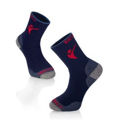 Ciemnoniebieskie grube skarpety turystyczne z wełny merynosów. Niebieskie skarpetki męskie TRY TO FLY, bez wzorów, z wełny. W wyprzedaży za 99.79 zł.
