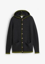 Sweter rozpinany w ludowym stylu, z miękkiej mieszanki bawełny. Niebieskie kardigany męskie bonprix, m, bez wzorów, z bawełny, bez kołnierzyka. Za 149.99 zł.