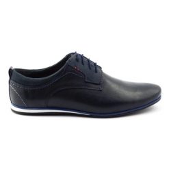 Eleganckie buty męskie do jeansów 731 granatowe niebieskie. Niebieskie buty wizytowe męskie na zimę, z jeansu, bez zapięcia. Za 392.97 zł.
