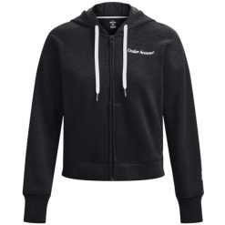 Bluza dresowa sportowa damska Under Armour Essential Fleece Script FZ Hoodie. Czarne bluzy bez kaptura damskie Under Armour, xs, z bawełny. Za 239.99 zł.