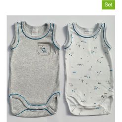Body (2 szt.) w kolorze biało-szarym. Białe body niemowlęce Absorba & DIM, bez wzorów, z bawełny, bez ramiączek. W wyprzedaży za 32.95 zł.