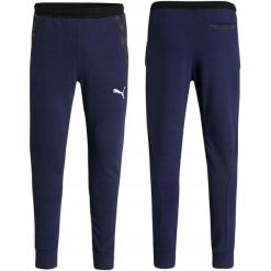 Spodnie męskie dresowe bawełniane Puma slim fit. Niebieskie spodnie dresowe męskie Puma, z bawełny. Za 129.00 zł.