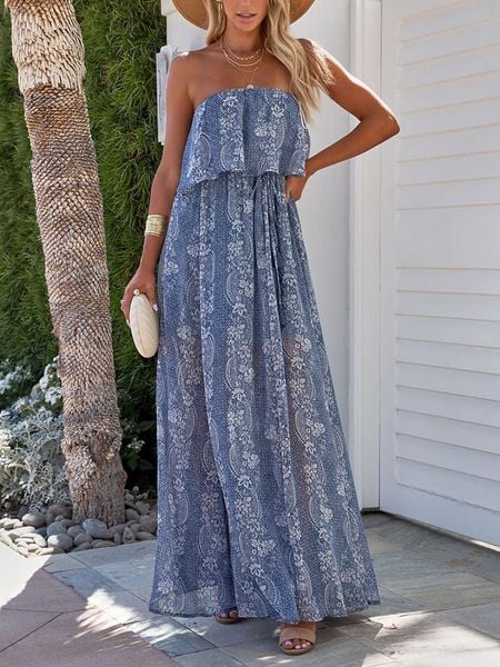 Milan Kiss Sukienka w kolorze niebiesko-białym rozmiar: L. Białe sukienki damskie Milan Kiss, l, bez wzorów, bez kołnierzyka, bez ramiączek, maxi. Za 165.71 zł.